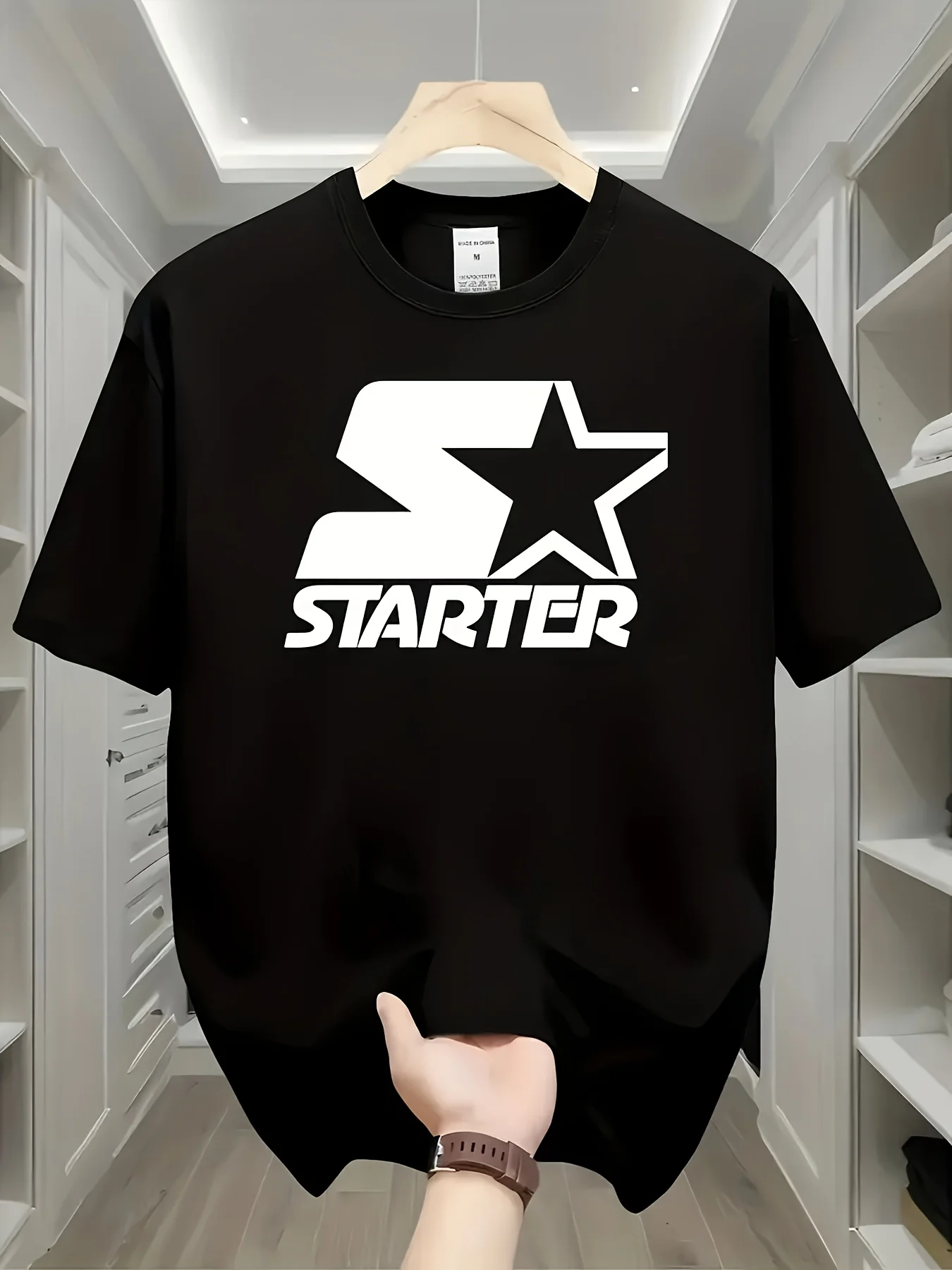 تي شيرت رجالي بطباعة هندسية كاجوال من القطن برقبة دائرية وأكمام قصيرة للمشي لمسافات طويلة في الهواء الطلق ملابس غير رسمية على طراز ملابس الشارع الحضرية