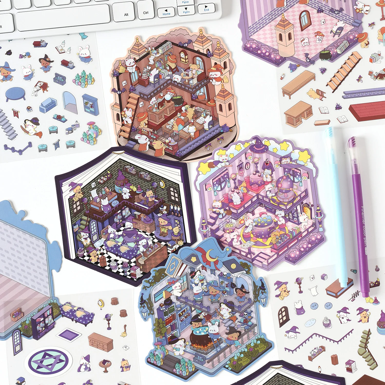 

Kawaii Sunshine School 3D Star Fantasy Cabin Landscape Sticker DIY Pocket Cabin Scene festival gift