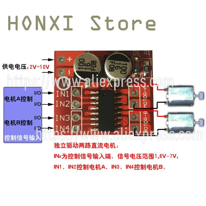 Modulo driver motore cc bidirezionale da 2 pezzi e driver motore passo-passo con controllo della velocità PWM di retromarcia L298 mini dual H bridge