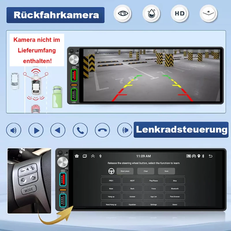 1Din العالمي متعدد الوظائف Carplay 6.86 "سيارة ستيريو شاشة تعمل باللمس اللاسلكية Carplay أندرويد السيارات FM AM BT5.0 RDS DAB Mikrofon #6