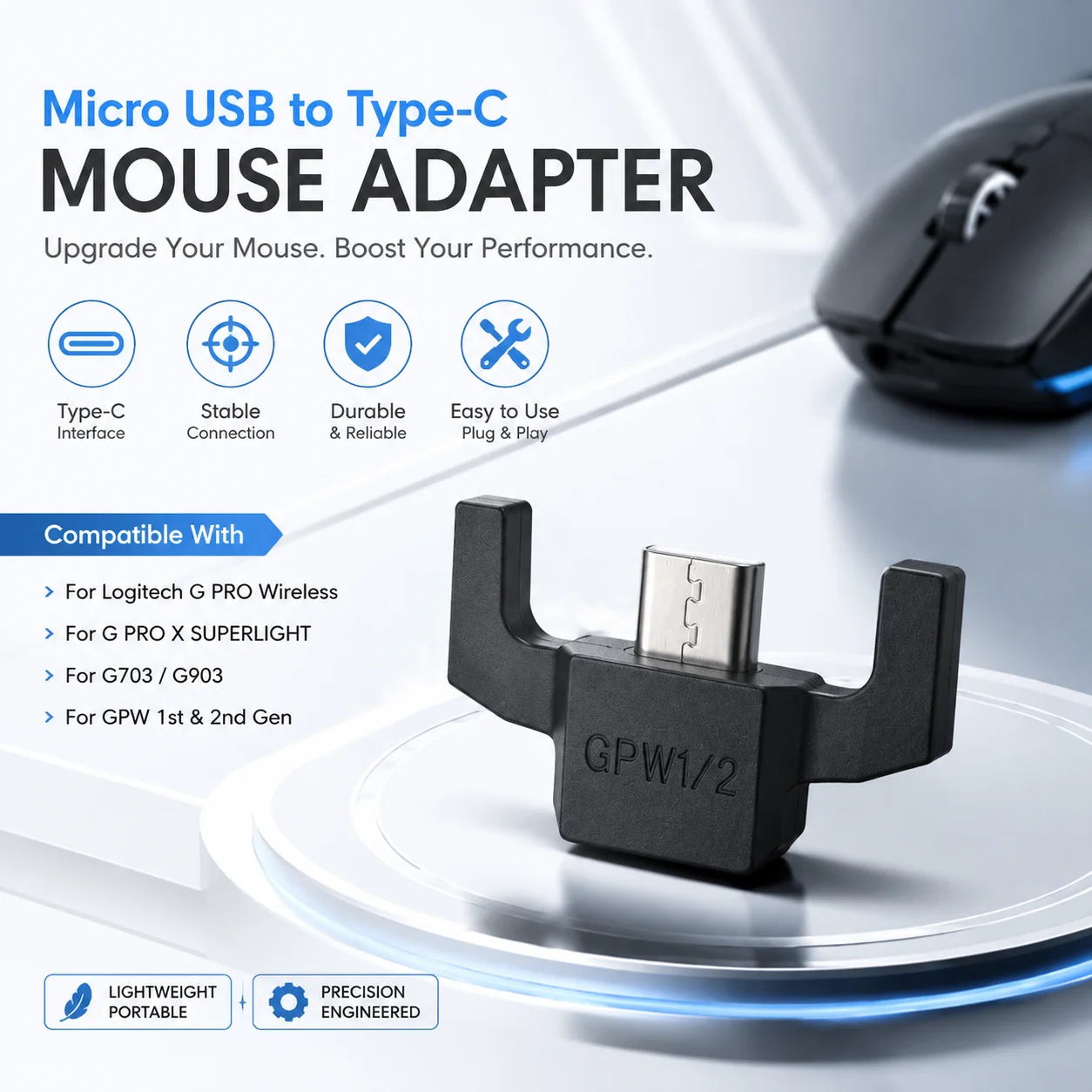 Micros USB To Type-C Conversion Adapters for G PRO WIRELESS/GProX Superlight/G703/G903 Professional Gaming Mouse Repair Part