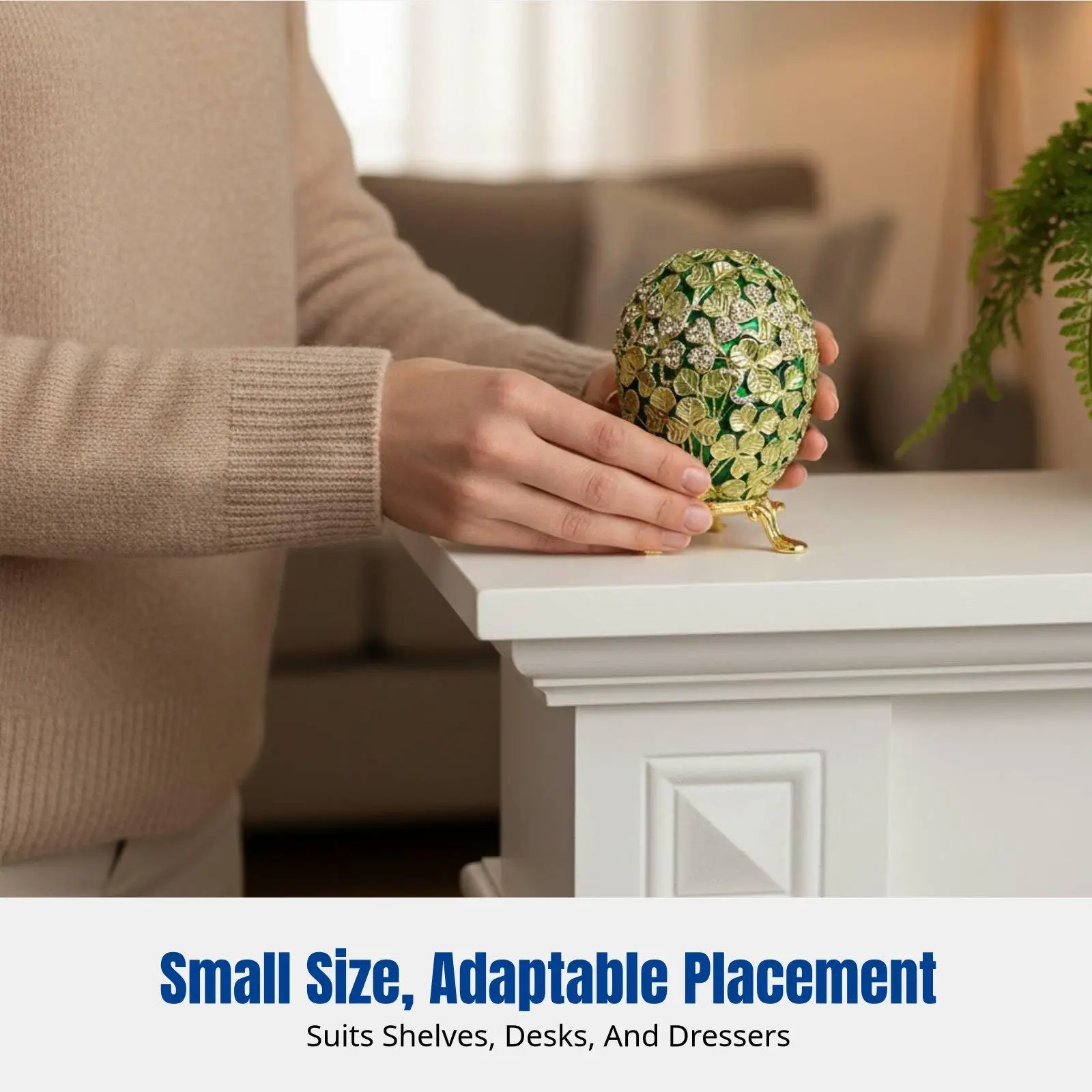 Oval Jewelry Box Functional Storage with Crystal Accents for Bedroom