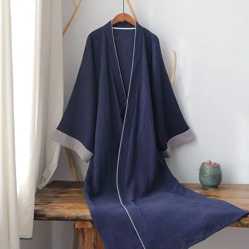 

Spring Summer Hanfu Long Robe Men Women Traditional Chinese Style Cotton Pajamas Vintage Breathable Couples Home Wear Gown Large