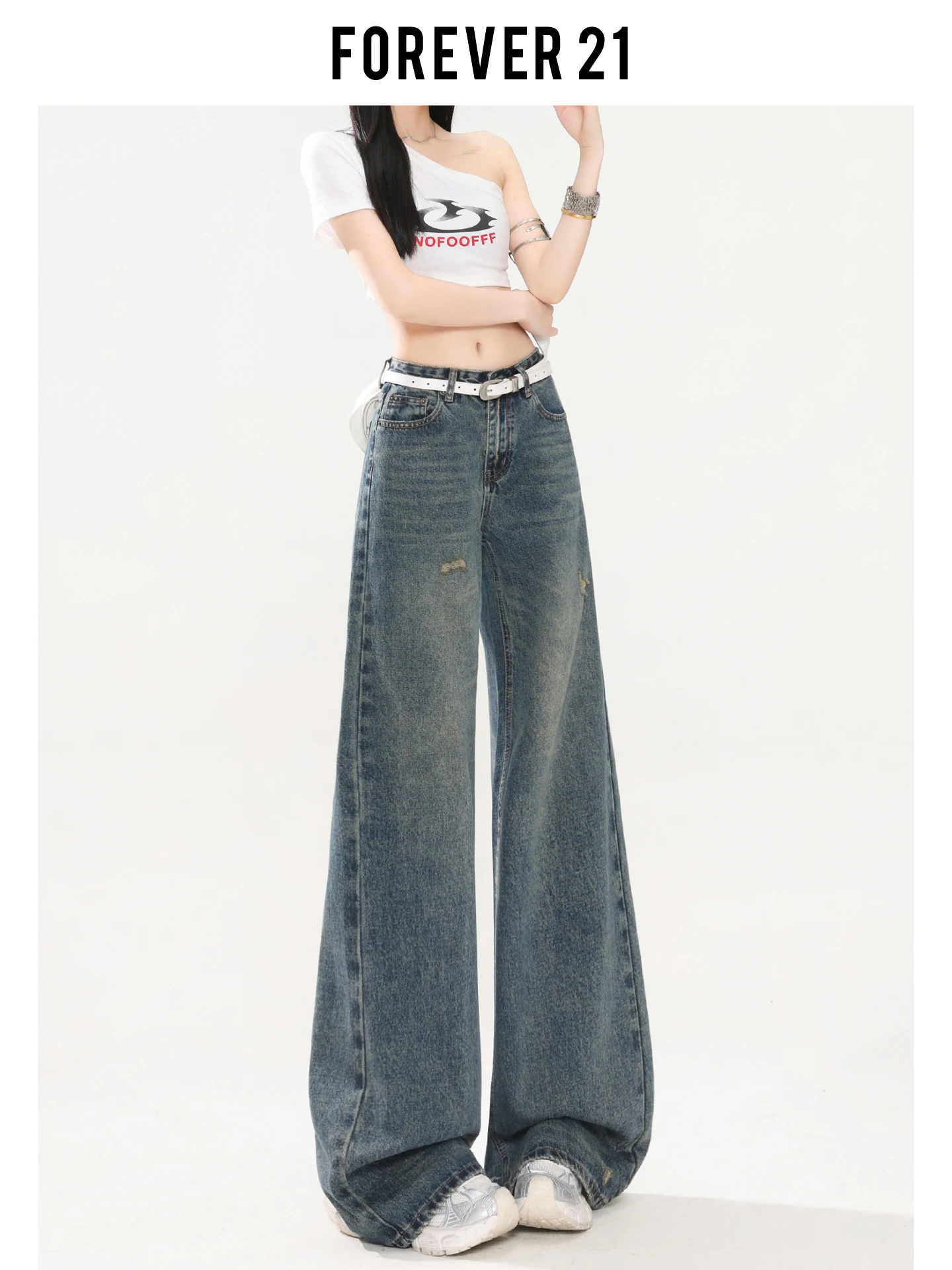 Calça jeans feminina estilo americano, cintura alta, perna larga, verão, corte reto, calça jeans azul, casual, forever 21