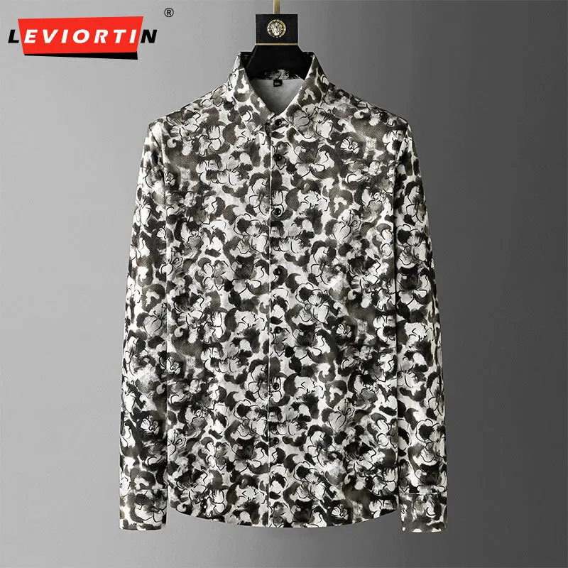 

2024 autumn new item, brushed and thickened European fashion brand men's long sleeved fashionable shirt, digital printed shirt