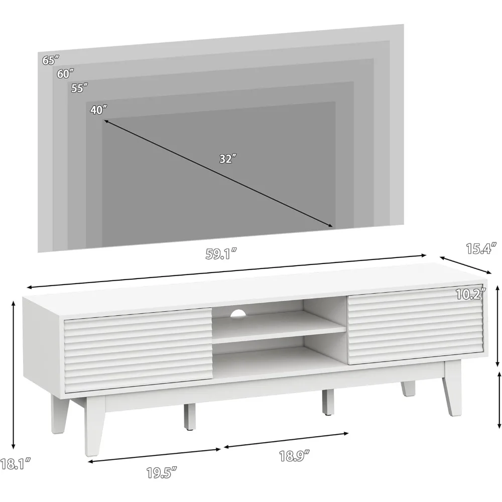 حامل تلفزيون حديث لمنتصف القرن لأجهزة التلفاز مقاس 55-65 بوصة، ومركز ترفيه بأبواب منزلقة، وأرفف، وخزائن، ووحدة تحكم الوسائط #2