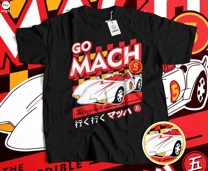 Unisex Speed Racer Mach 5 T-Shirt - Vintage Racing Anime Tee, Classic Car Series Top, Retro Japanese Manga Speedster Shirt, Icon