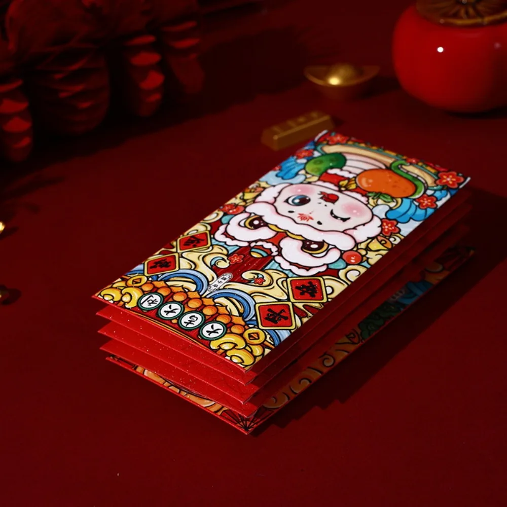 12Pcs Solid Chinese New Year Red Envelope Frosted Glitter Lucky Money Bag Mixed Pattern Thickened HongBao Year of The Snake