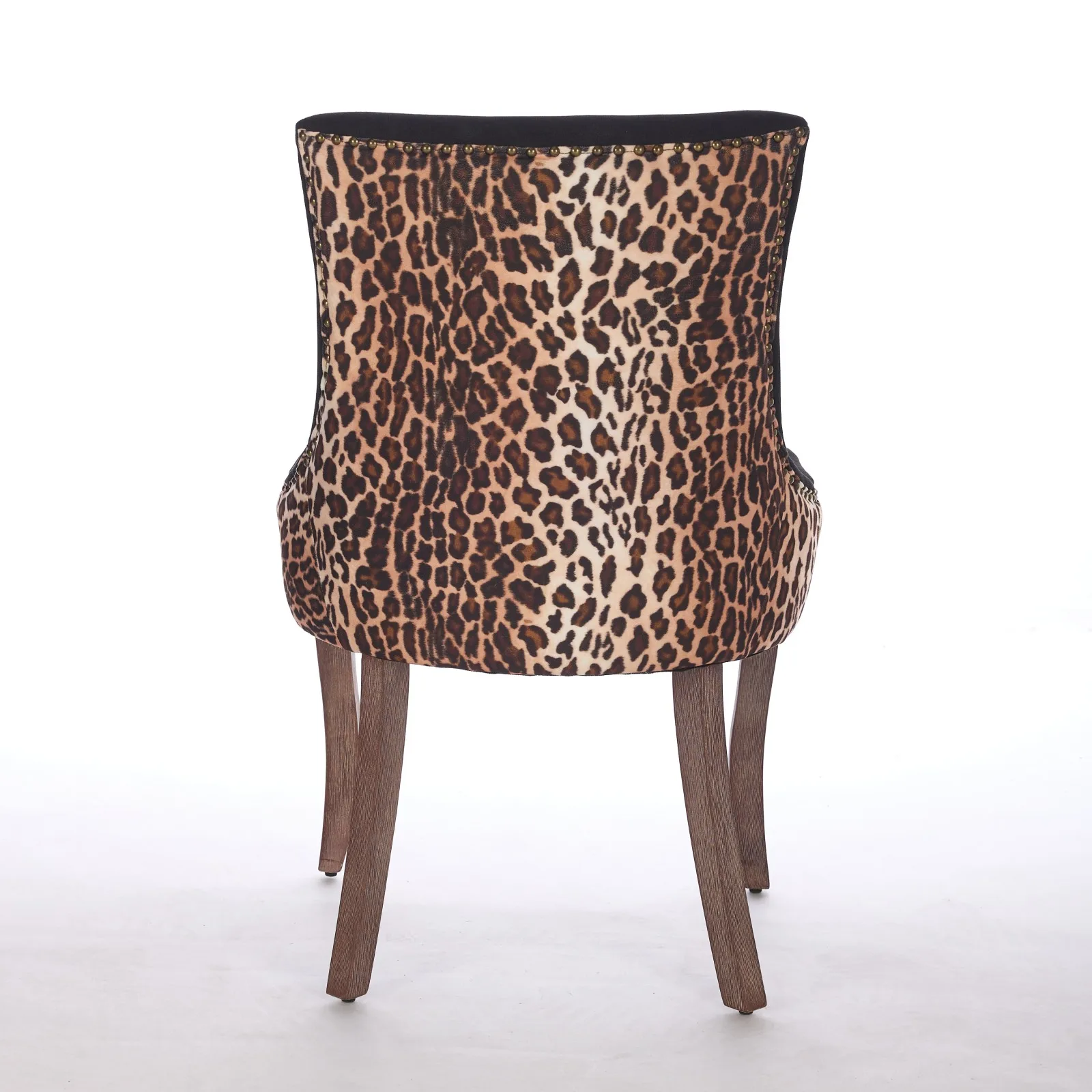 Leopard Print Dining Chair, Thickened Fabric Chairs with Neutrally Toned Solid Wood Legs, Bronze Nail Head, Set of 2,Furniture