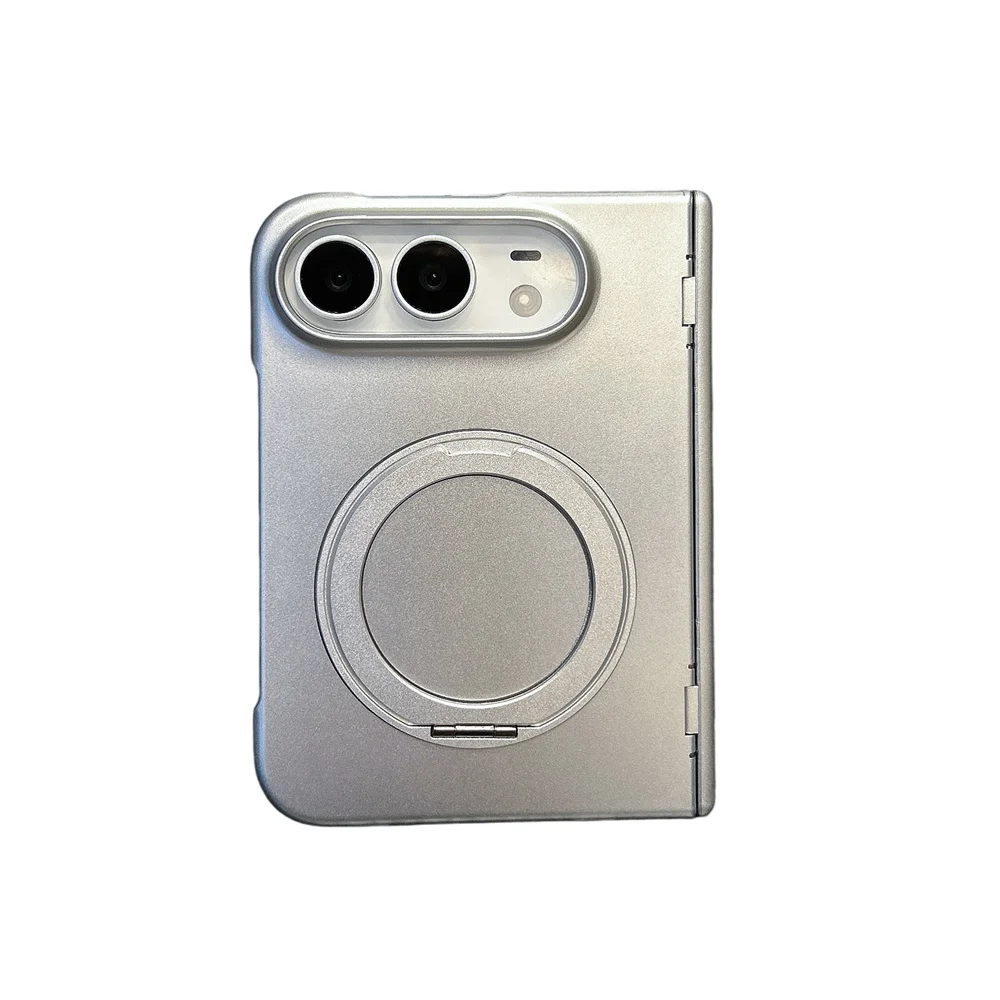 Metallic Silver Magnetic Rotatable Stand Phone Case For iPhone Ultra Metal Texture Hard Shell Raised Protection Phone Cover
