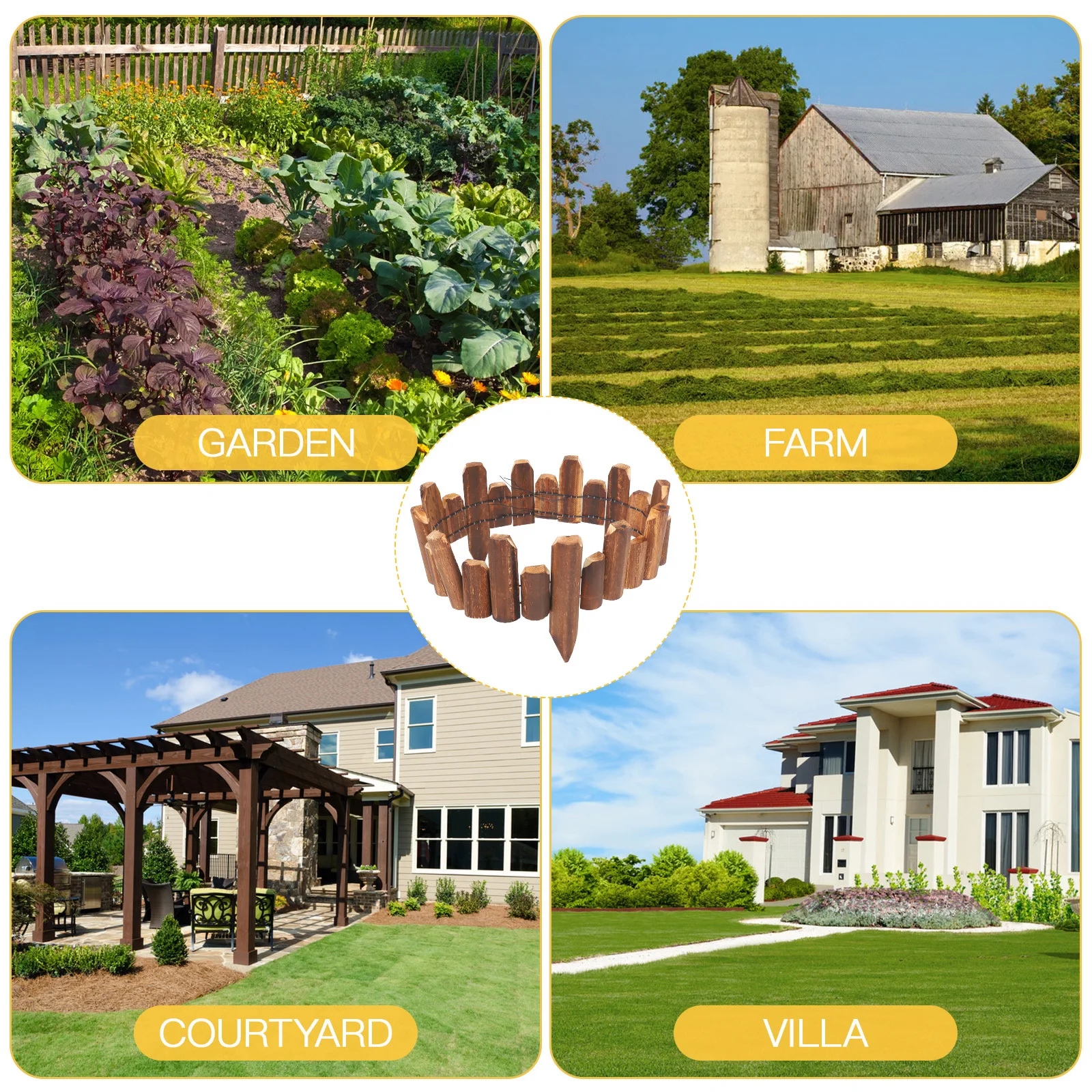 سياج حديقة مزخرف، حواف خشبية للمناظر الطبيعية، حدود الحديقة الخارجية، حماية حافة الفناء، سياج خشبي صناعي متين