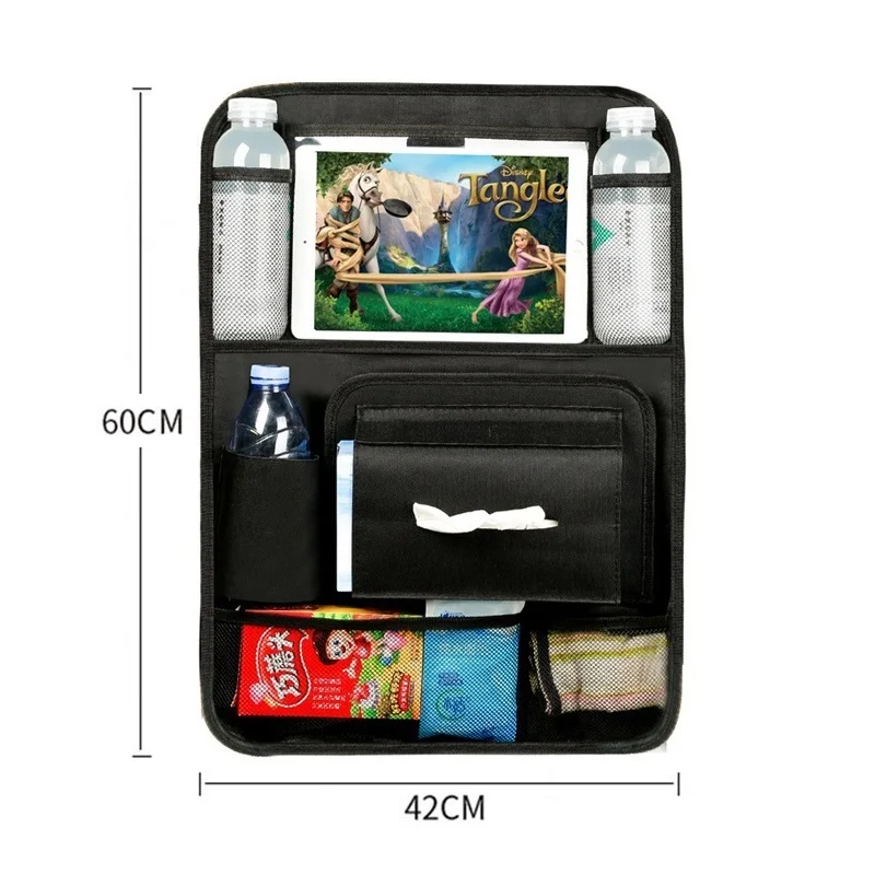 Car rear seat storage rack with touch screen flat computer holder tissue box car rear seat garbage storage bag back protector