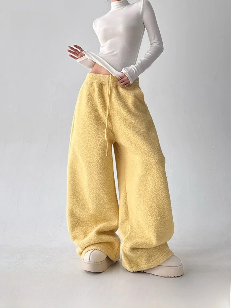 

NZNB Women's Fce Lined Wide Leg Pants Autumn Winter Casual Comfortable Warm Trousers High Waist Other Material Ladies Faion