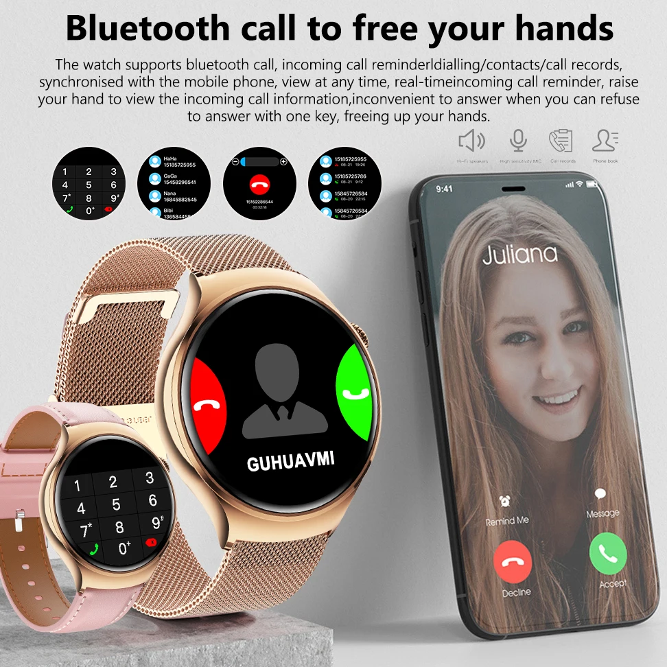 لهواوي IOS ساعة نسائية 4 ساعة ذكية صغيرة AMOLED NFC معدل ضربات القلب ساعة BT دعوة GPS سيدة ساعة ذكية للنساء الوردي مخصص الهاتفي