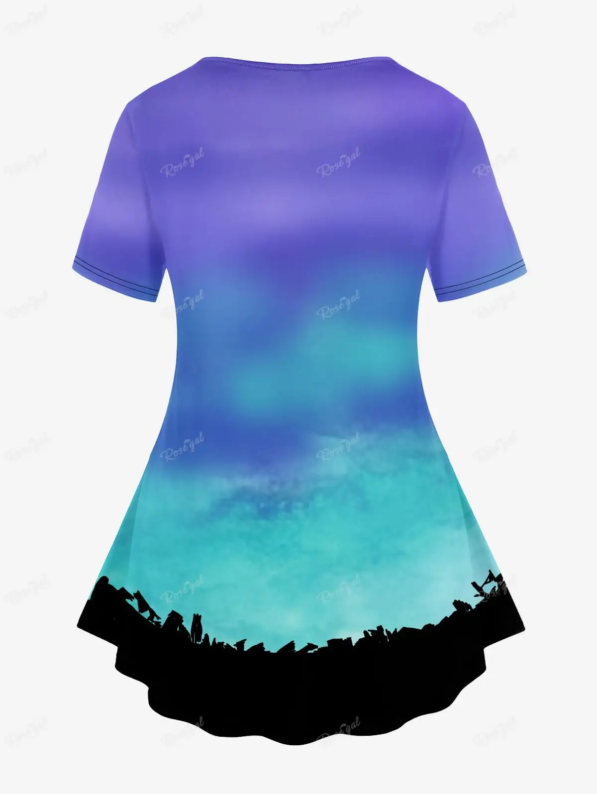 Plus Size Galaxy Bird Tree Printed Short Sleeves High Stretch T-shirt Ombre Tee Oversize Women's Casual Top XS - 6X