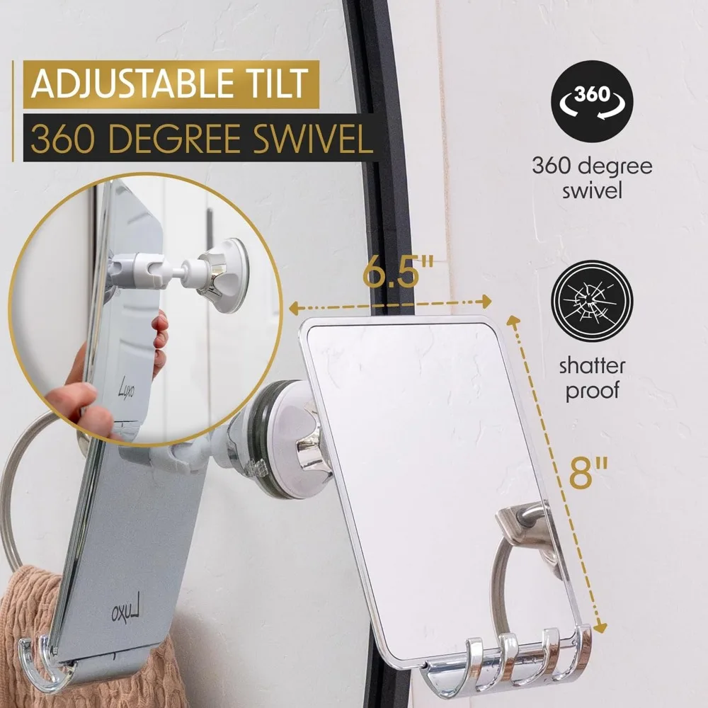 Beschlagfreier Dusch-Rasierspiegel mit abnehmbarem Rasiererhalter, starkem Saugnapf. Bruchsicheres Design für sichere, klare Verwendung in der Dusche.