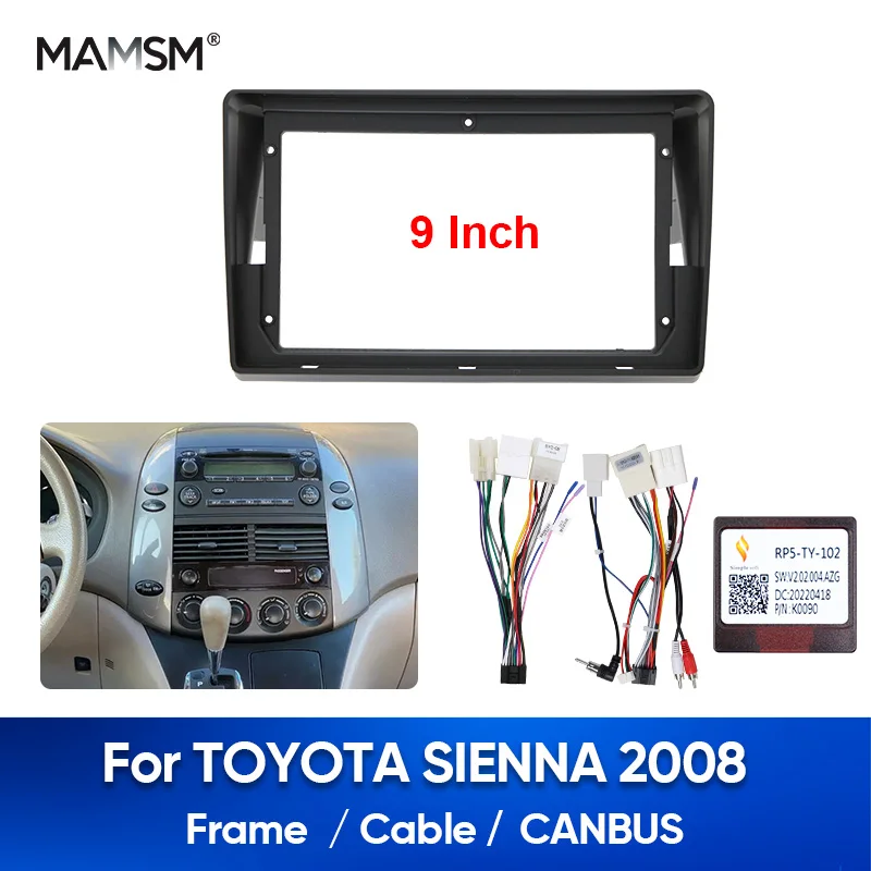 MAMSM 9inch For TOYOTA SIENNA 2008 2 Din Car Fascia Radio DVD Stereo Panel Dash Mounting Installation Trim Frame Cable Canbus