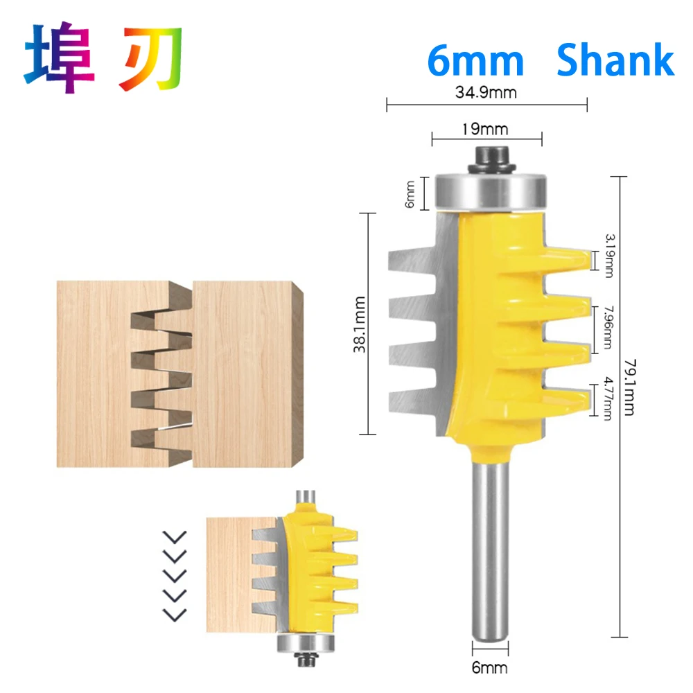 Argamassa Tenon Faca Cone Carpintaria Cortadores Ferramentas, Glue Router Bit, Fresa, Shank Finger Joint, LT070, 6mm, 1/4 