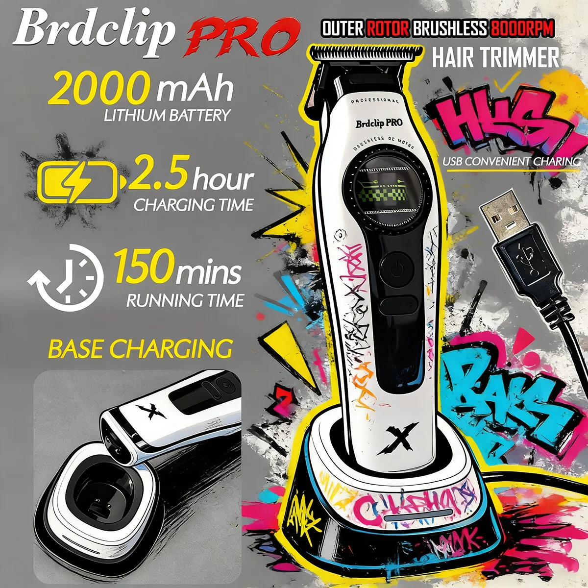 

Профессиональная машинка для стрижки волос BRDCLIP с внешним ротором, безщеточная, 8000 об/мин, со съемным DLC-лезвием, для мужчин и парикмахеров