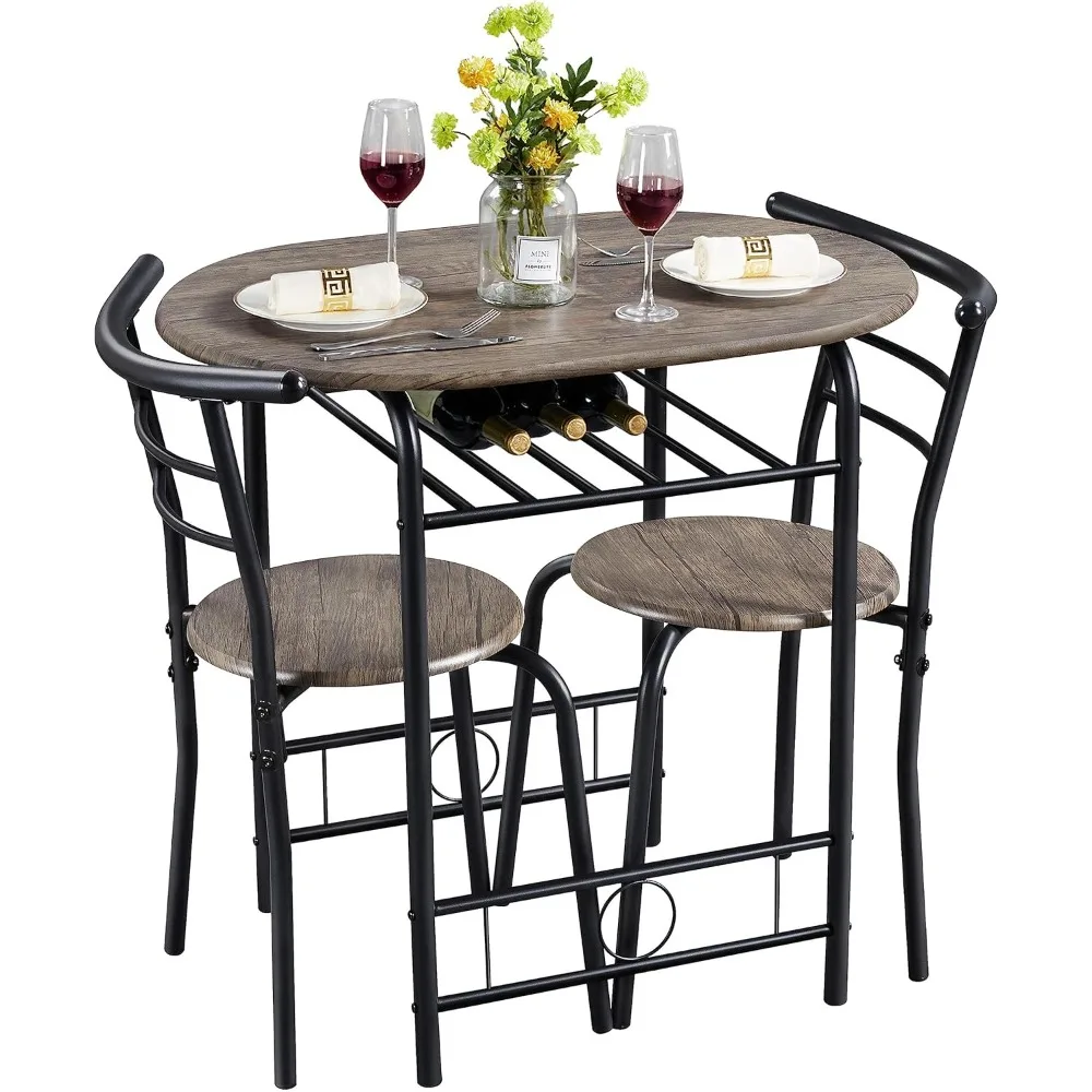 

3 Piece Dining Table Set,Kitchen Table & Chair Sets for 2,Built-in Wine Rack for Apartment, Breakfast Nook,Drift Brown