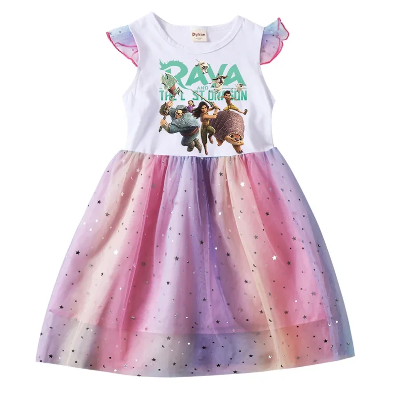 Raya and The Last Dragon summer girls dress kids tutu dress girl party vestidos rainbow cartoon children dress 3-8y autumn dress