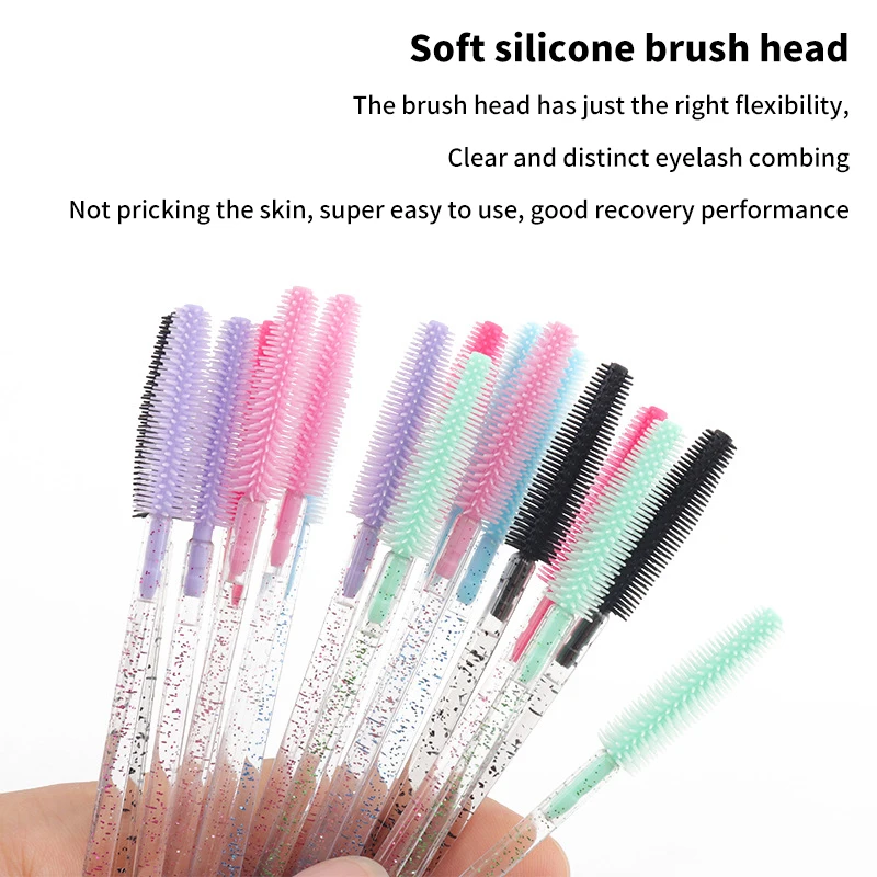 50Pcs Disposable Crystal Eyelash Brushes Soft Silicone Mascara Wands For Eye Lash Extension Eyebrow And Beauty Makeup Tools