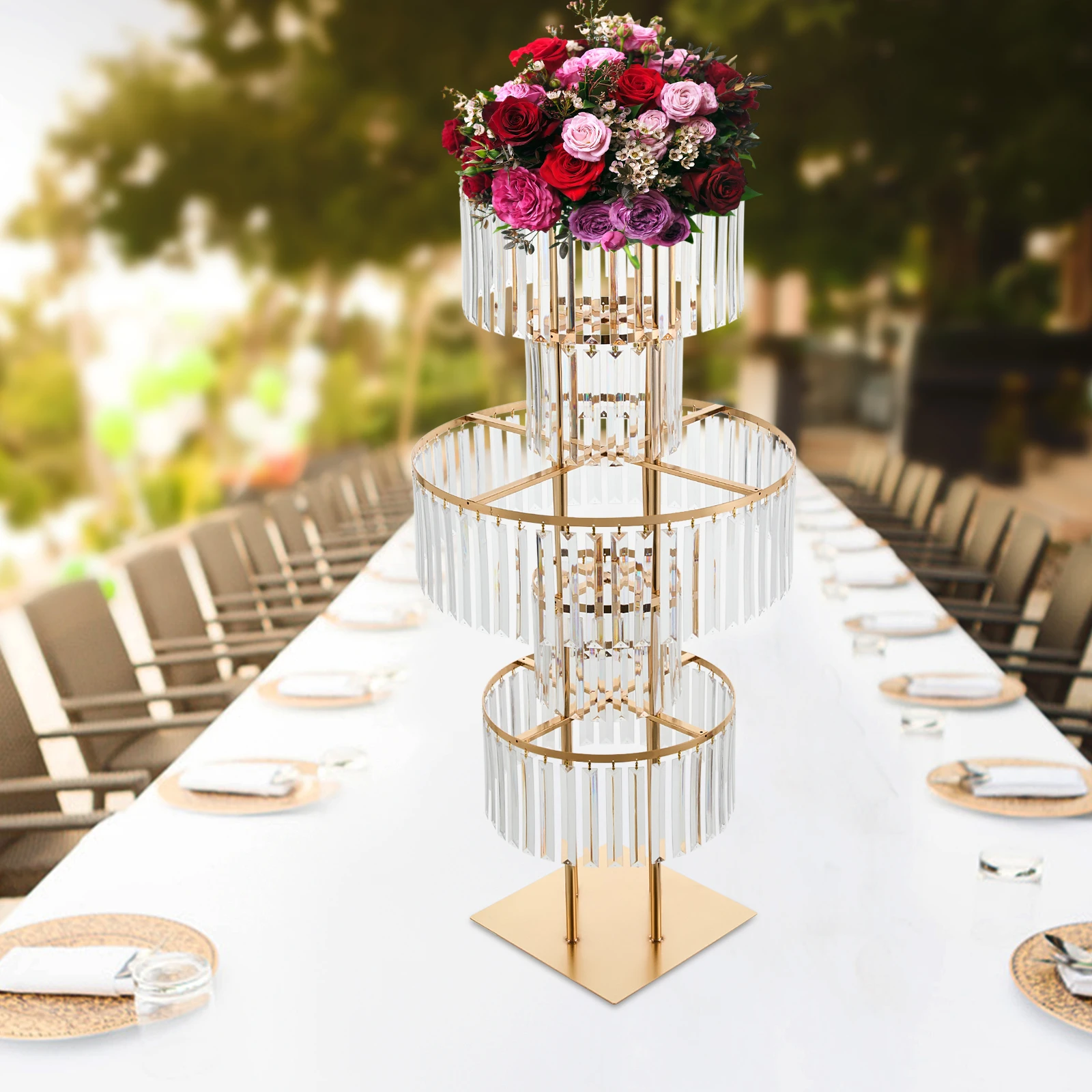 

Tall Wedding Centerpieces Flower Stand,43.3 Inches Gold Crystal Vases for Centerpieces,Crystal Pendant Flower Stand 5 Tier