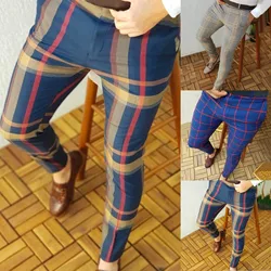 Stretch Chinos Men Men'S Twill Pants Men'S Casual Plaid Print Party Suit Pants Stretch Feet Pants With Pockets Free Shipping