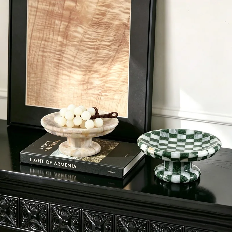 Nordic Vintage Marble Checkerboard Tray, Handmade Luxury Stone Fruit Dessert Platter, Desktop Home Decoration Centerpiece Gift - view 3