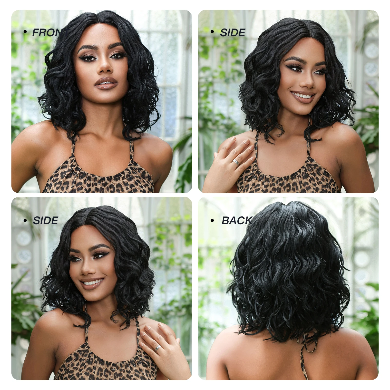 Perucas sintéticas frente de renda ondulada curta para mulheres, preto escuro, curly wave bob, 13x1, sem cola, brasileiro, afro, diário