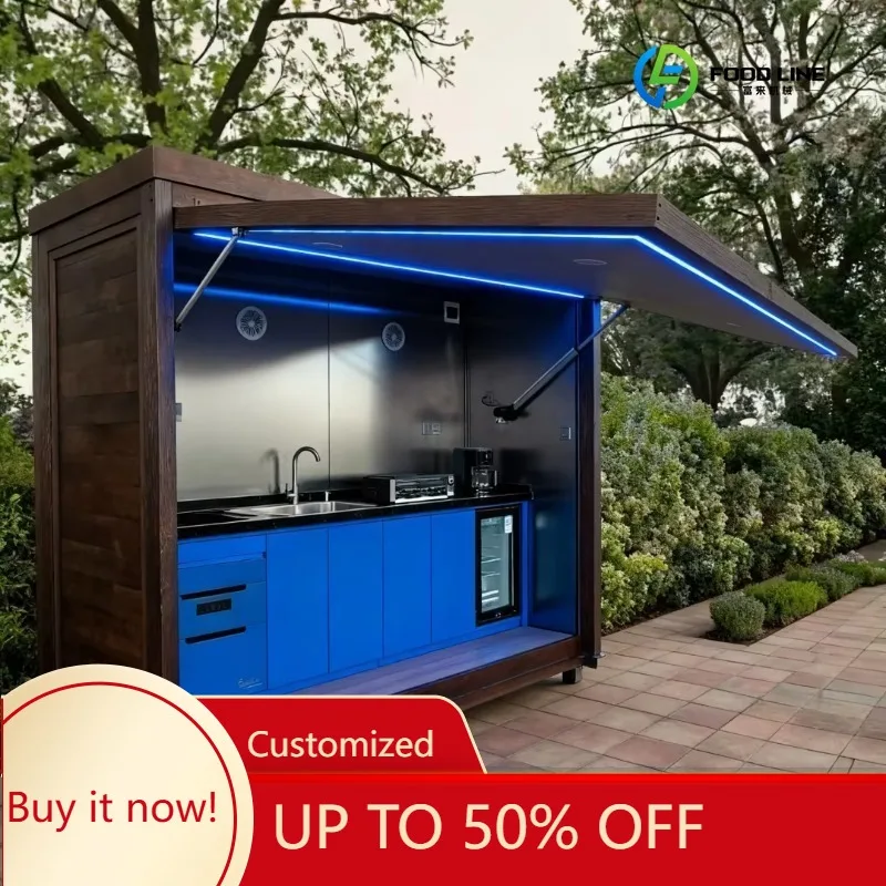 Customized Size Complete Prefabricated Movable Outdoor Bbq Restaurant Kitchen Set with Ceramic Top Custom