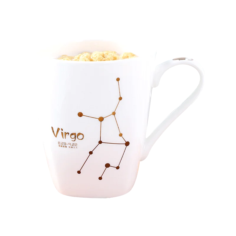 400ML, bone china constellation mug cup, ceramic star sign coffee mug with spoon lid, zodiac nespresso cup, tazas porcelain mug