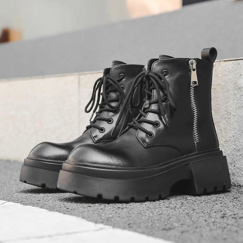 

men luxury fashion party nightclub high motorcycle boots genuine leather shoes cowboy platform boot handsome long knight botas