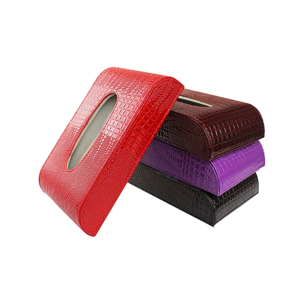 

Sexy Snakeskin Pattern Leather Car Tissue Box Block Type Dashboard Towel Paper Cover Case for Home Auto Office Use Red Purple