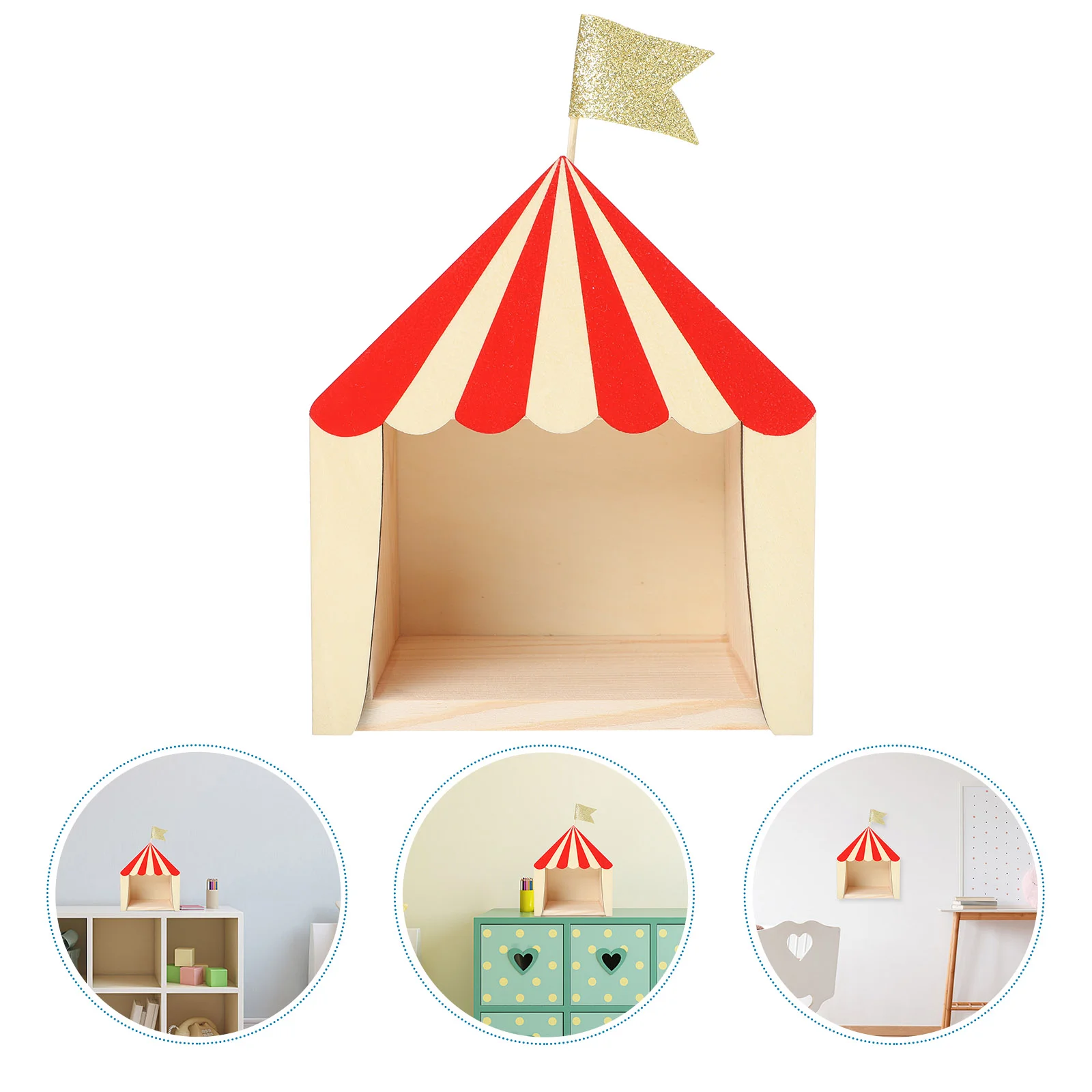 Circus Chalet Nursery Room Decoration Kids Organizer Desk Festive House Shaped Shelf Wood Cabin Wooden Wall