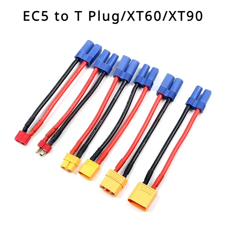 

1-10Pcs EC5 Male Female Plug to XT60 XT90 T Plug Adapter Wire Cable With 12AWG 10/20/30/50cm Silicone Wire for RC Battery ESC