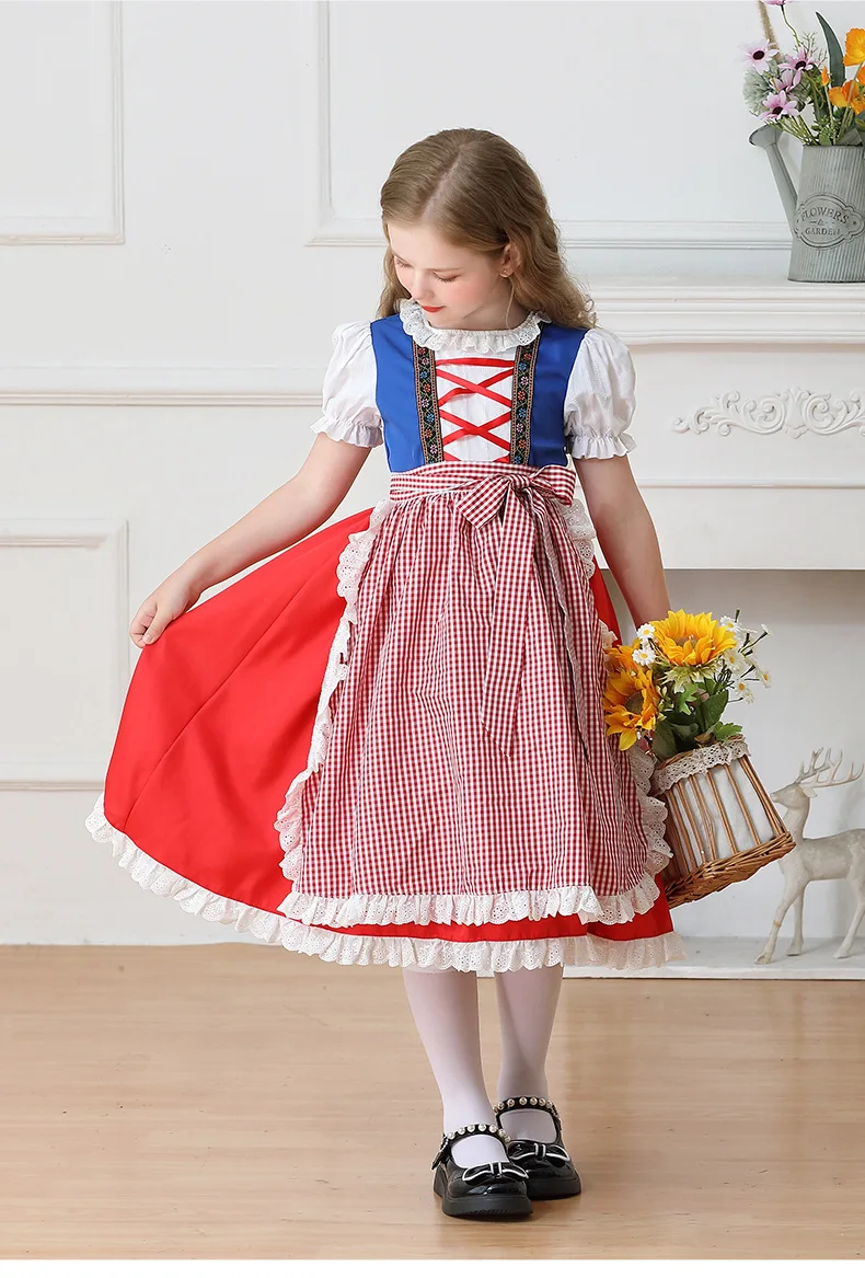 Kinder Karnevalskostüm München Oktoberfest Mädchenkostüm Klassisches Alpen-Landkostüm Mädchen Paradekostüm Cosplay Festliches Kleid Party – Detail 18