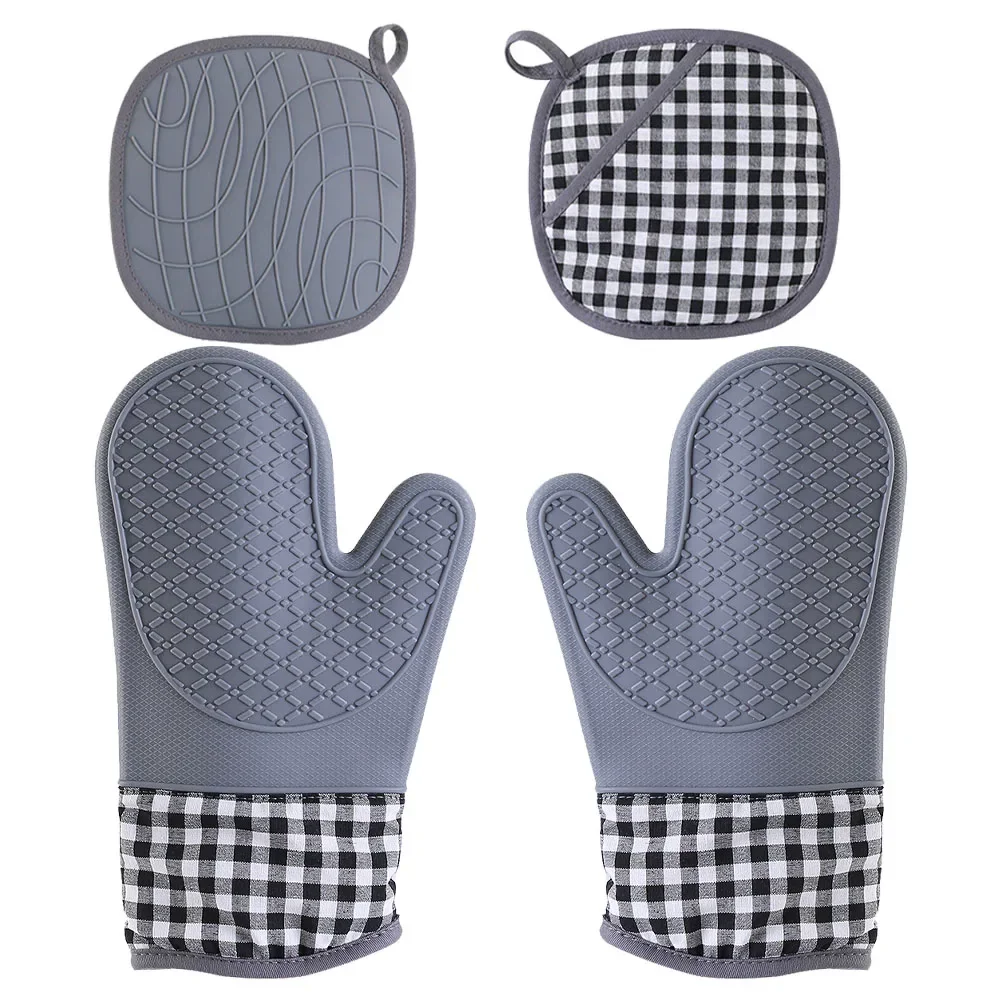 

Heat Resistant Oven Mitts Heavy Duty Insulated Gloves Kitchen Pot Pad Baking Bbq Gloves With Hanging Loop For Men Women Wide Use
