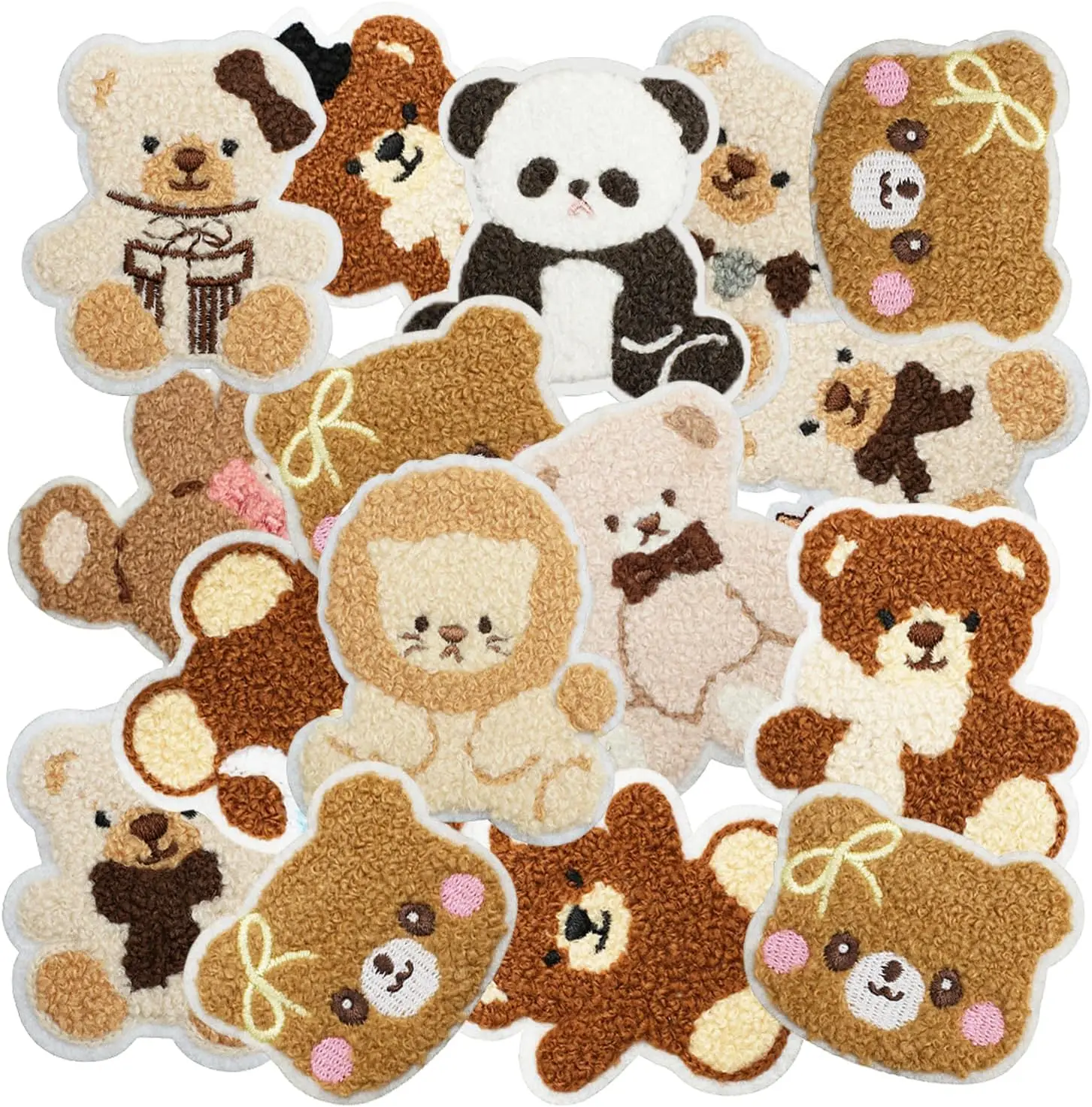16pcs Plush Bear Iron/Sew on Patches, Cute Animal Embroidered Applique, DIY Decoration for Clothes, Hat, Bag, Jeans, Dress, Shir