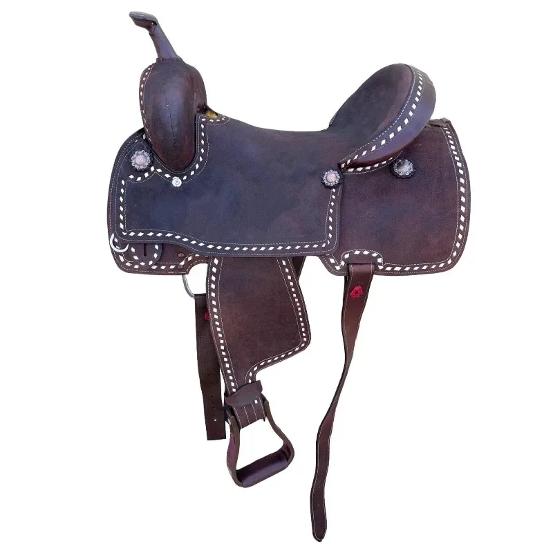 

Handmade Comfortable Deer Stitch Western Brown Horse Leather Deep Seat Barrel Saddle