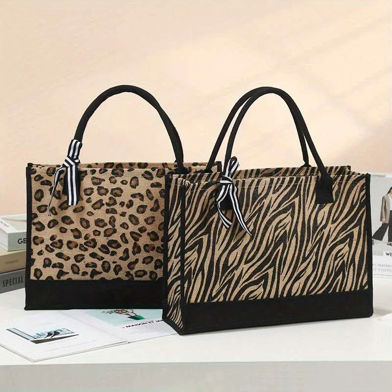 Women\'s Handbaglarge Capacity Single Shoulder Bag Leopard Print Travel Handbag Fashionable Shopping Bag Men\'s Business Handbag