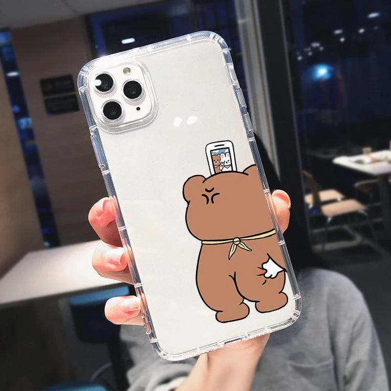 Funny Cartoon Pinch Butt Bear Rabbit Couple Case For iPhone 14 15 Pro Max 11 12 13 XR XS Shockproof Clear Soft Phone Cover Shell