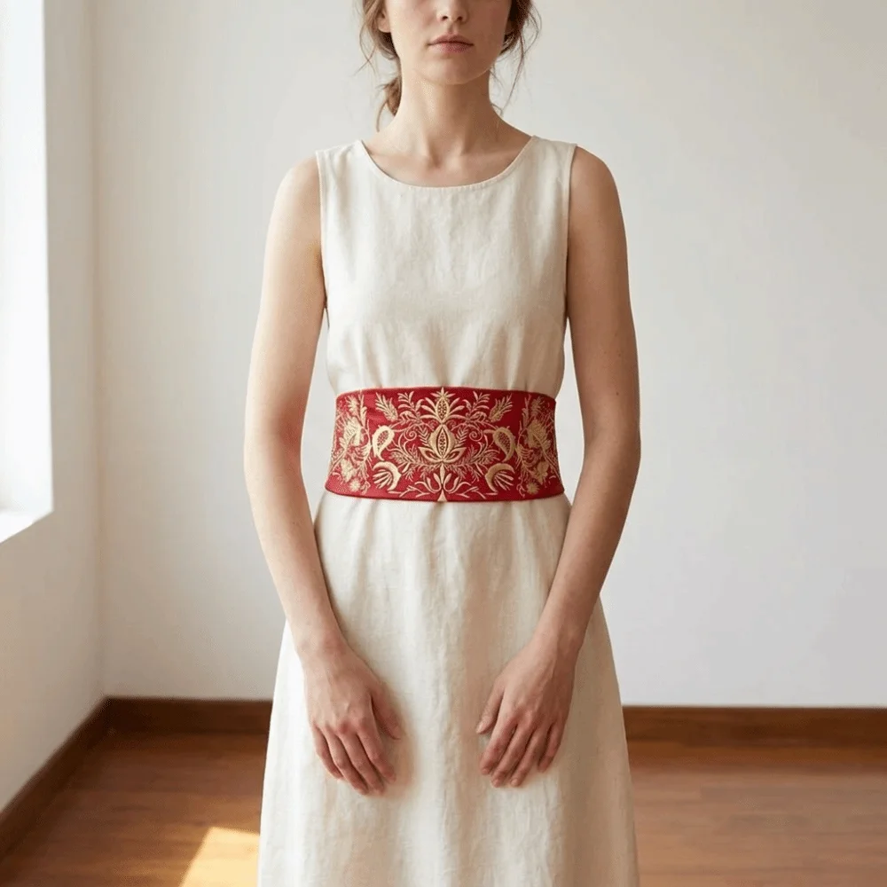 Wide Style Embroidery Corset Soft Fabric Traditional Hanfu Waistband Japanese Style Adjustable Ethnic Girdle Teen Girl