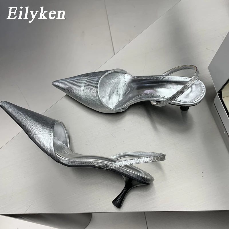 Eilyken New Gold Silver Serpentine Pumps Women Fashion Pointed Toe Ladies Elegant Thin Heel Hollow Out Dress Sandalias De Mujer