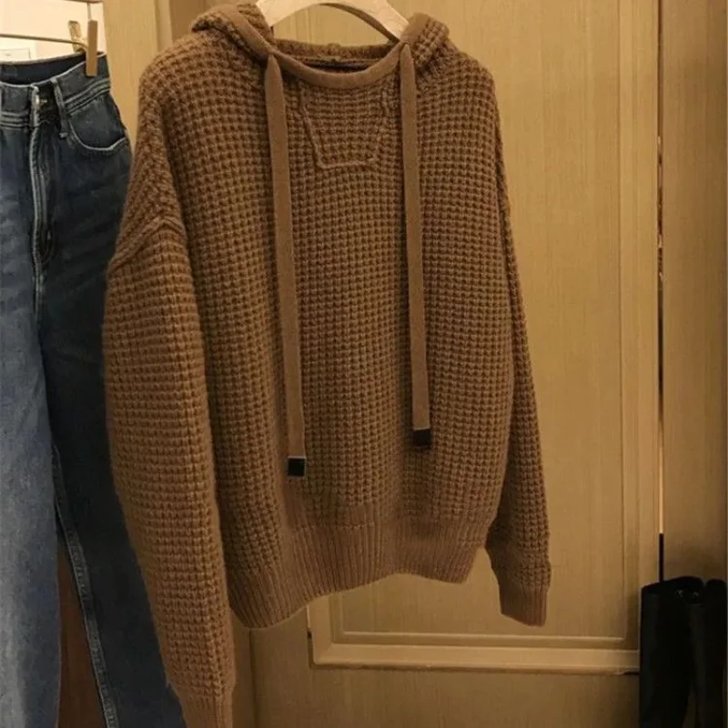 

New All Match Hooded Sweatshirt for Men with Autumn and Winter Temperament, Knitted Drawstring Hoodie, Casual Casual Top