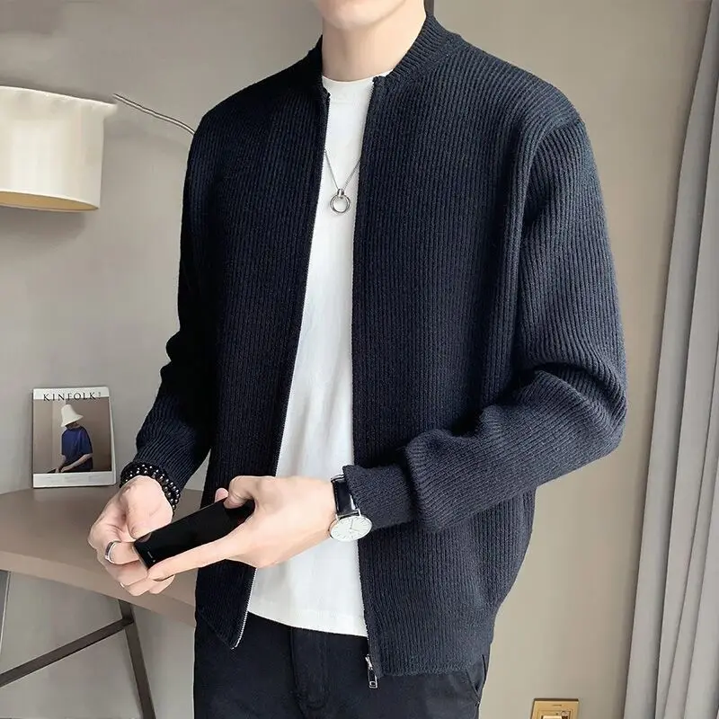 

2025 New Trendy Cardigan Sweater Men Round Neck Zipper Knitted Sweater Casual Korean Style Loose