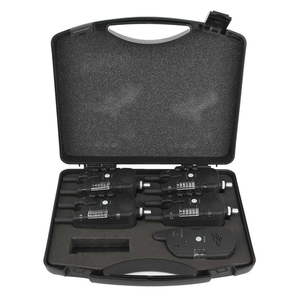 2025 hot sale 4 Launcher + 1 Receiver ABS LED Fishing Electronic Fish Bite Alarm Finder Sound Alert Indicator Accessory