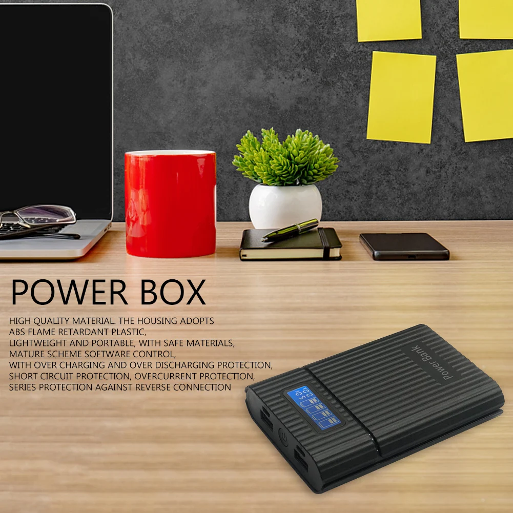 DIY 18650 Battery Holder LCD Digital Display Fast Charging Phone Power Box Micro USB Type-C Input with LED Flashlight NO Battery