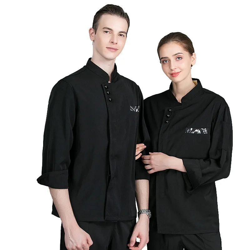 C681 Chef's Work Clothes Long Sleeves Stand Collar Chef Jacket Coat Kitchen Work Wear Catering Cook Baking Coat Chef Uniform