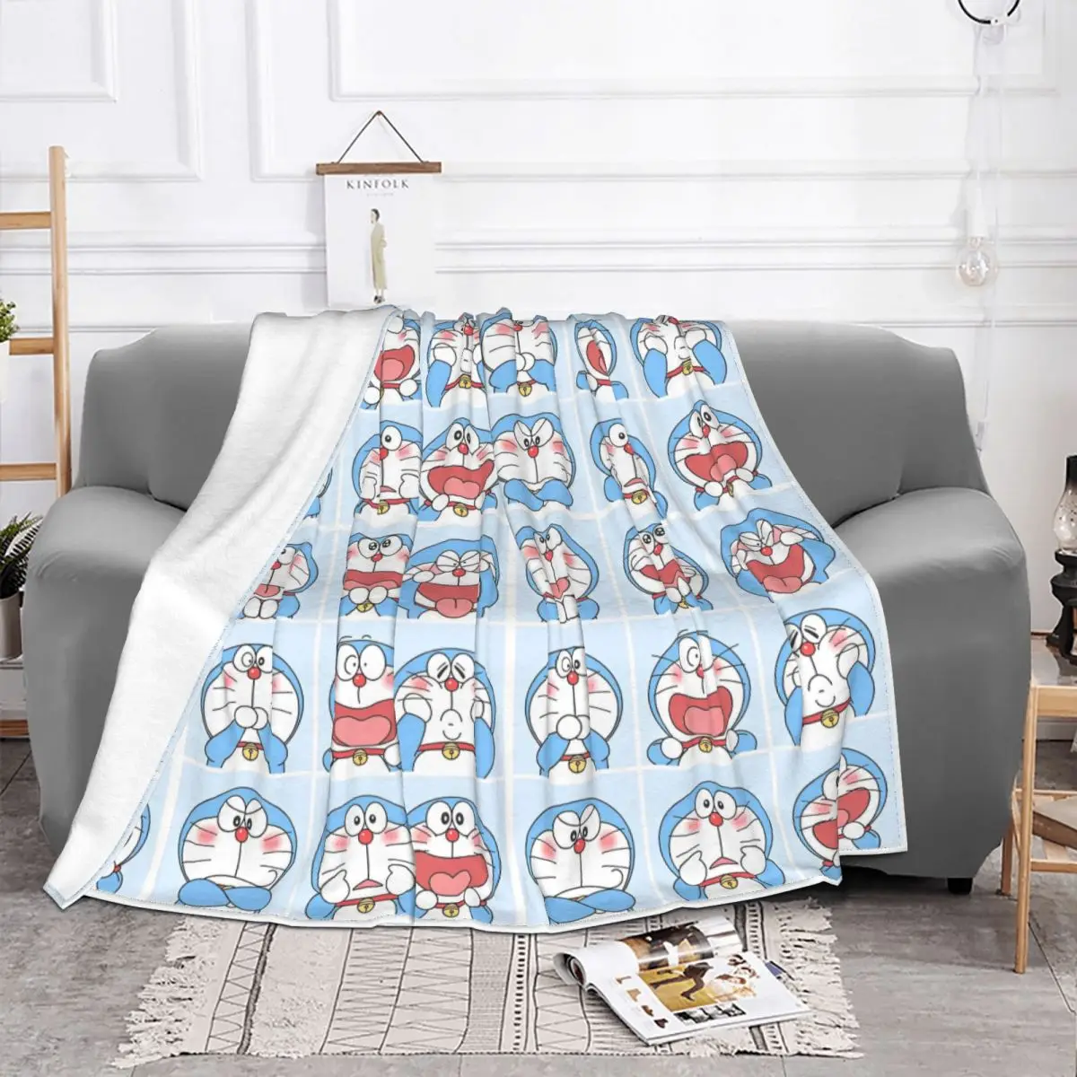 Kawaii Doraemon Emotions Cartoon Blankets Fleece Japanese Anime Warm Throw Blanket for Outdoor Travel Bedroom Quilt